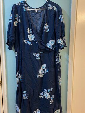 Time&Tru Blue Faux Wrap Dress, Size XXL(20)